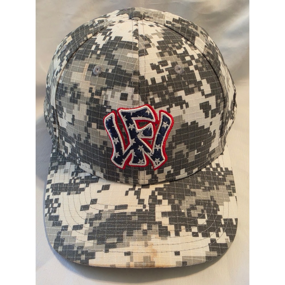 Digital Camo Baseball Hat Grey White W Logo A-Flex XXL Cap Mens
